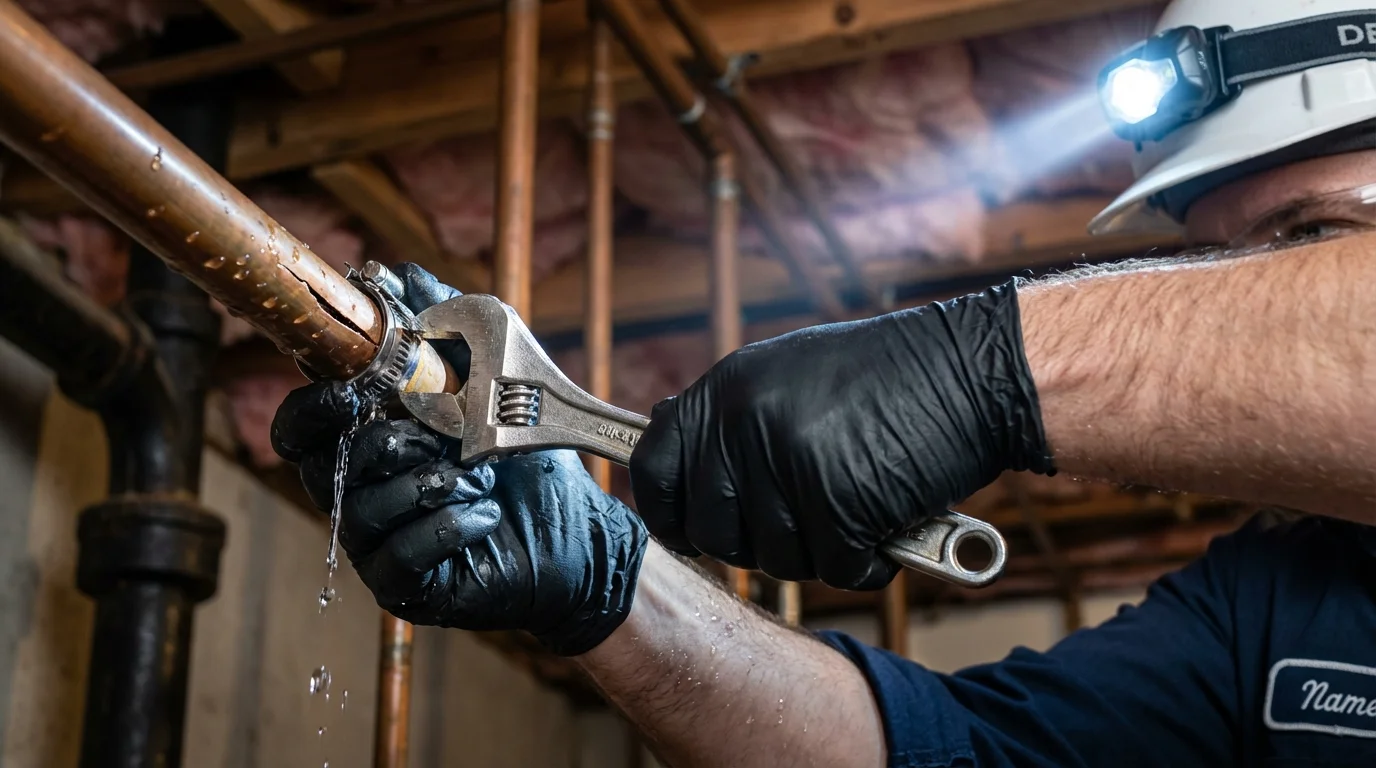 Emergency pipe clamp repair being performed by a Johns Plumbing LLC plumber in Newberry